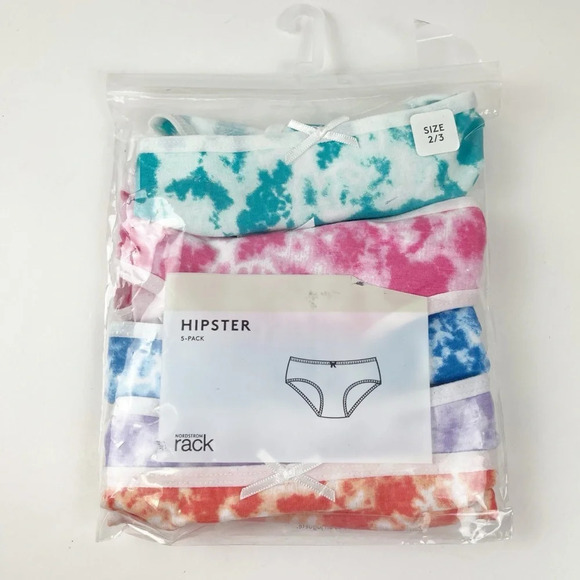 NEW Nordstrom 5 Pack Hipster Underwear Girls Size 2 / 3 Tie Dye Multicolor - Picture 2 of 11